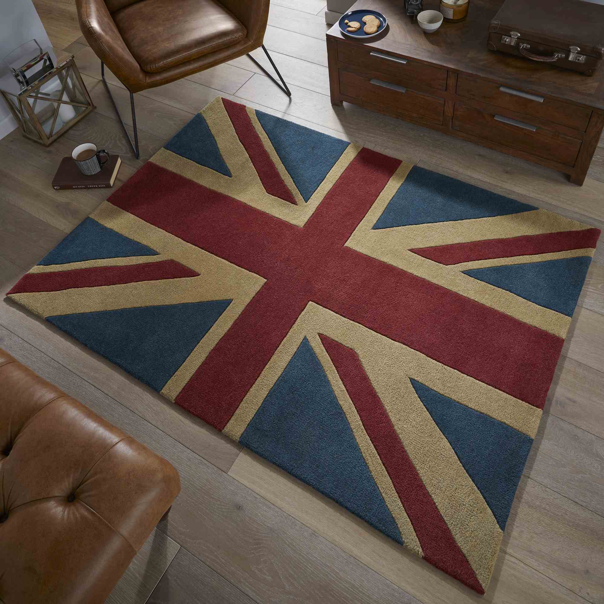 Union Jack Tufted Wool Rugs In Red Blue